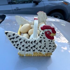 Wooden Chicken Basket with Eggs